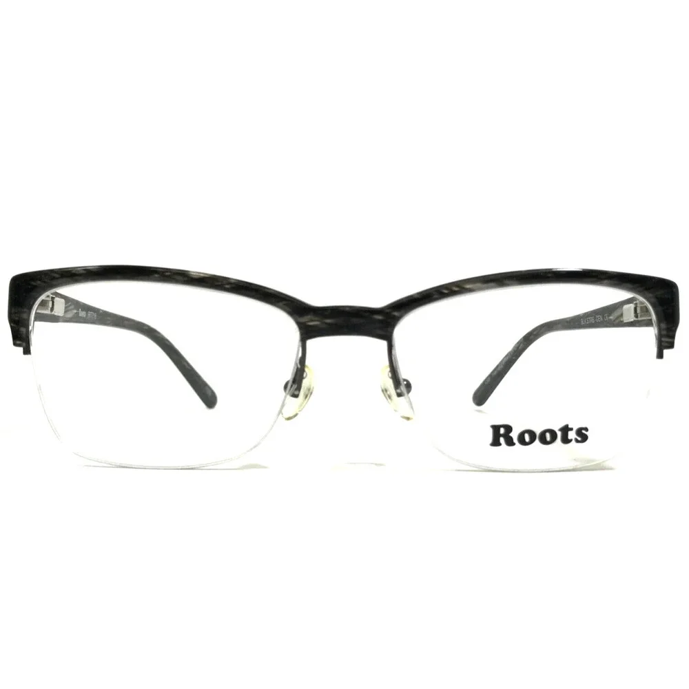 Roots Eyeglasses Frames RT716 BLK STPE Gray Horn Cat Eye Half Rim 52-16-130
